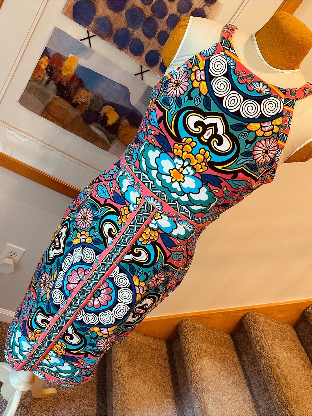 Nicole by Nicole Miller Turquoise Pink Floral Halter Midi Dress